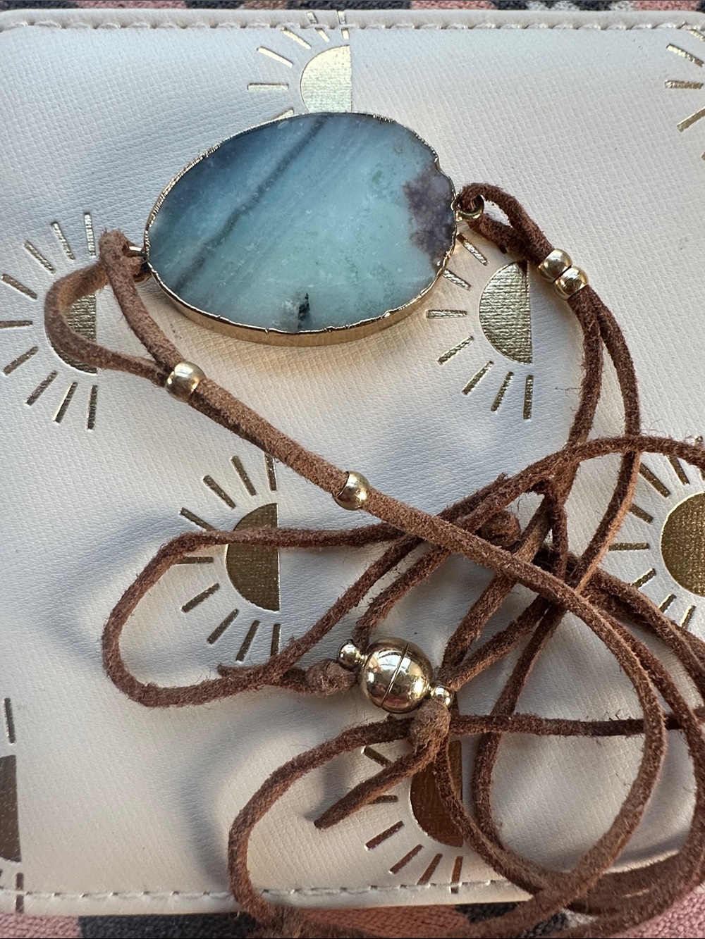 Blue-Green Agate Wrap Bracelet with Suede Cord